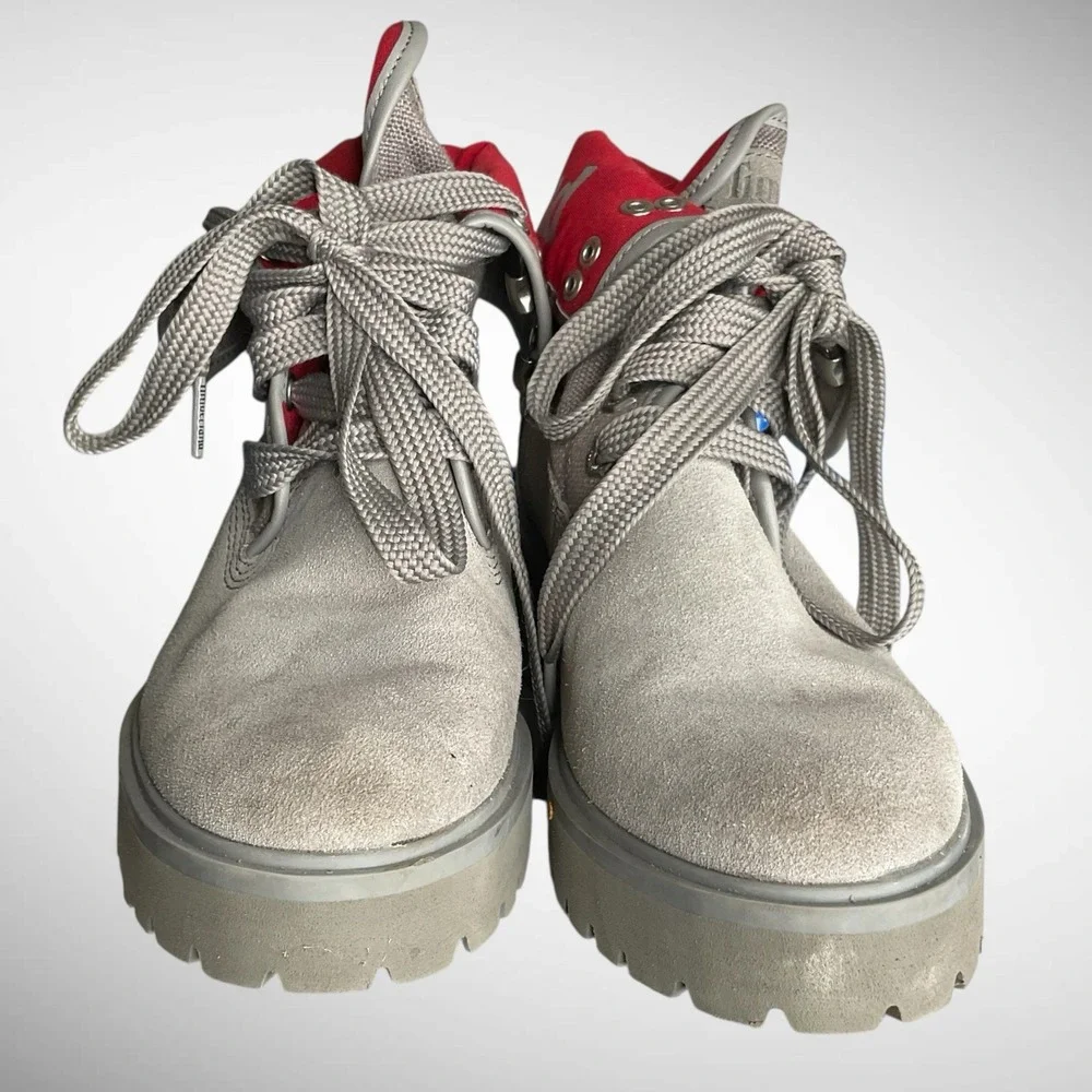 Timberland Carnaby Fold-Down Grey Red Boots Womens Size‎ 6 Waterproof Minimalist